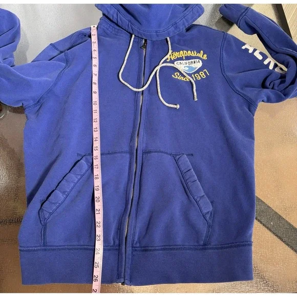 Aeropostale Y2K Hoodie Mens XL Full Zip Patch Embroider Grunge Hooded Sweatshirt - Picture 5 of 8